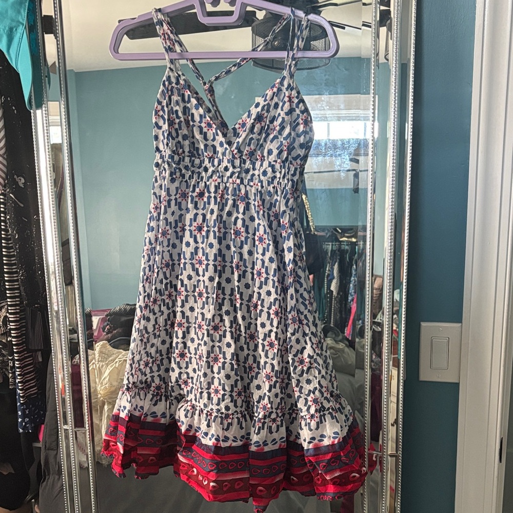 Quiksilver Blue and Red Geometric Dress